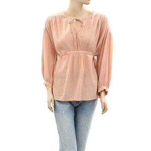 Ilio Nema Oversized Tunic Shirt Top Apricot Solid Tie Cotton Cutout M NWD 272401